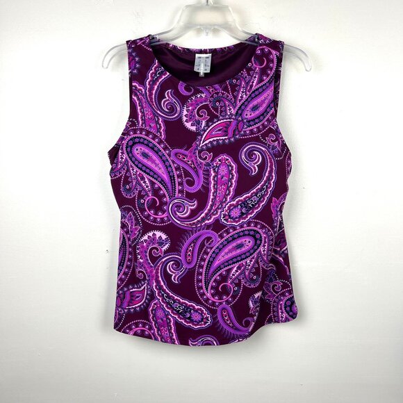 Lands' End Purple Paisley Tankini Swim Top w/ Padded Shelf Bra Size 12DD - Picture 1 of 8
